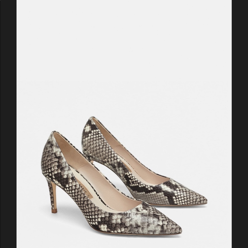 ZARA LEATHER SNAKESKIN PUMPS SZ 8